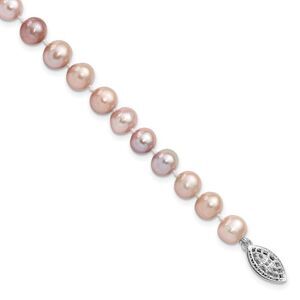 Kazi Luxury Sterling Silver Rh-plated 6-7mm Purple FW Cultured Pearl Bracelet